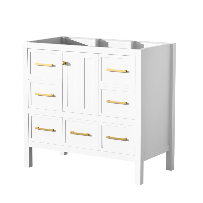 Rangement de salle de bain blanc, bois massif, 5 tiroirs, fermeture en douceur, meuble-lavabo 36 po, bois, planches, pour