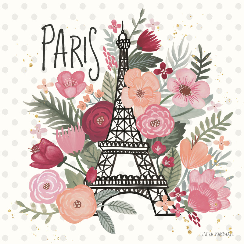 Paris est en fleurs II, Papier avec cadre noyer, Non, H 30 po x l 30 po x P 1,25 po