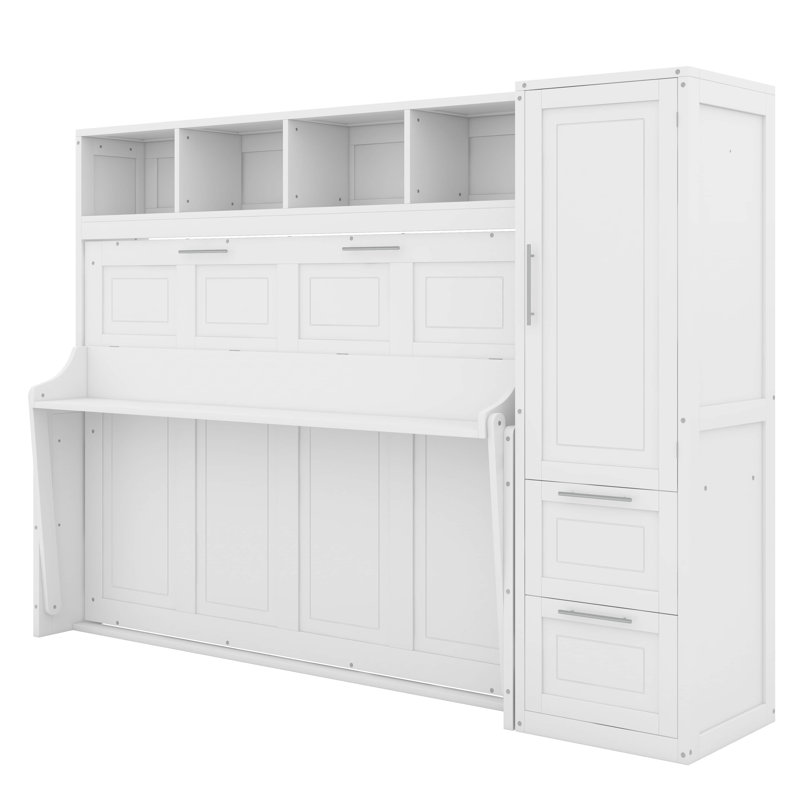 Lit escamotable avec placard et tiroirs Murphy, Double, Duplicata blanc