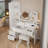 Full Body Mirror Cabinet Vanity Set with LED Vanity Table & Cushioned Stool | 17" Touch Control 3-Color LED Mirror, Built-in 2 AC + 2 USB Ports-106678352