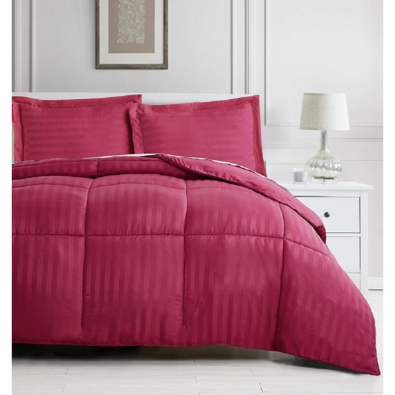 Modern & Contemporary Polyester Comforter, Queen Comforter + 2 Shams, Cerise