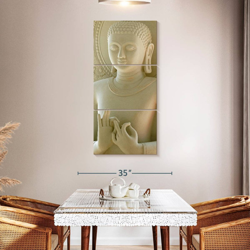 Bouddha calcaire 3 pièces, H 52 po x l 24 po x P 1,25 po
