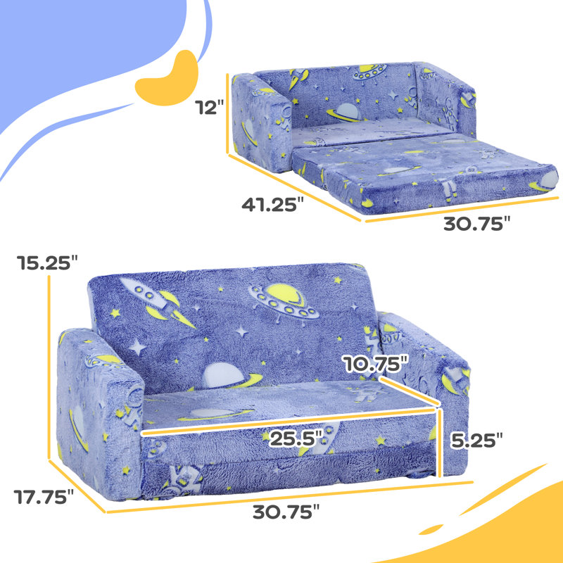 2 in 1 Kids Sofa Chair, Toddler Couch with Glow in The Dark Cosmic Patten