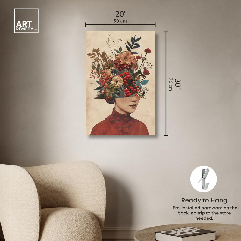 Art mural rétro, pensée florale II, Toile tendue, H 36 po x l 24 po