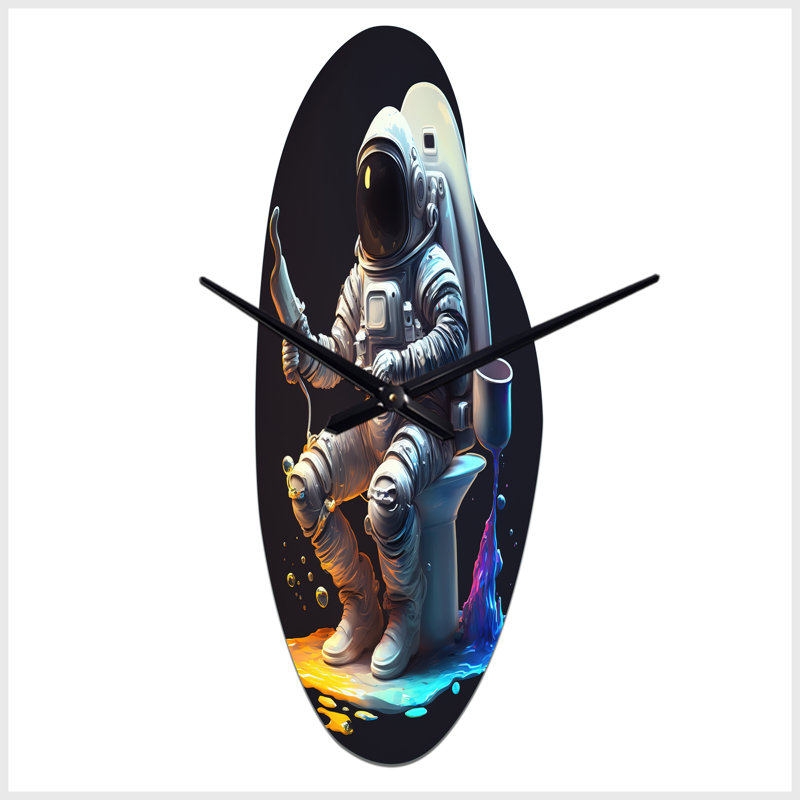Astronaute assis sur la toilette III - Grande sculpture d'horloge murale bleue, Grand