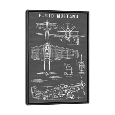 P-51 Mustang avion rétro | Noir - reproduction de dessin