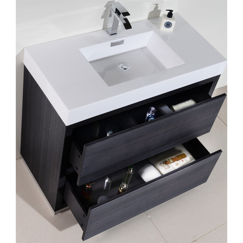 Royka 39.5'' Single Bathroom Vanity with Acrylic Top, Gray Oak