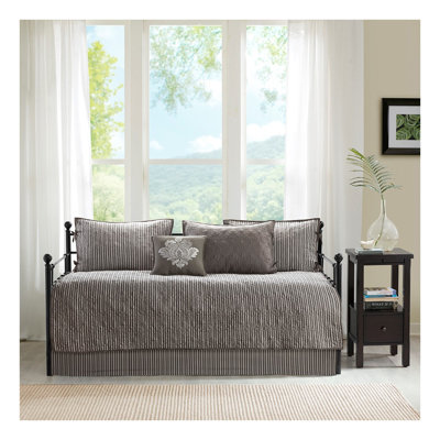 Ensemble de housse de lit de jour réversible 6 pièces - Literie en coton gris foncé avec motif matelassé, ensemble de lit de jour simple avec taies décoratives et coussin décoratif