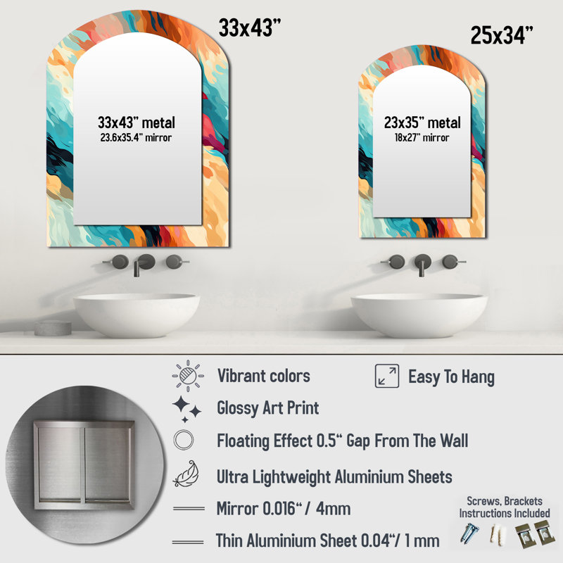 Multicolore Feather Fury - Miroir mural moderne, 34 po x 25 po