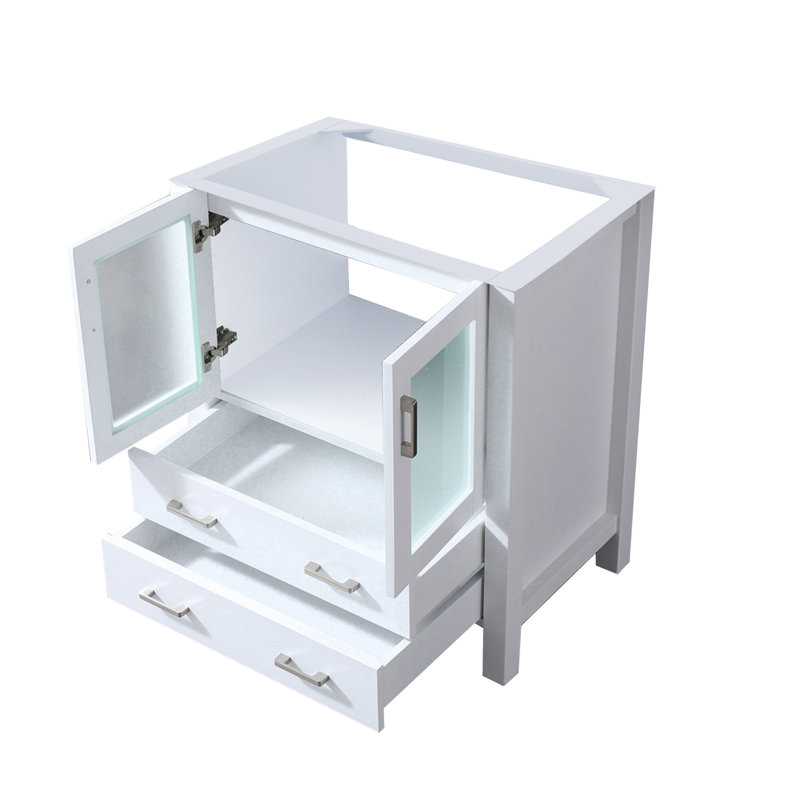 Meuble-lavabo blanc 30 po, fermeture en douceur, structure en bois massif avec contreplaqué E0, 2 tiroirs et 1 armoire pour un superbe rangement de salle de bain.