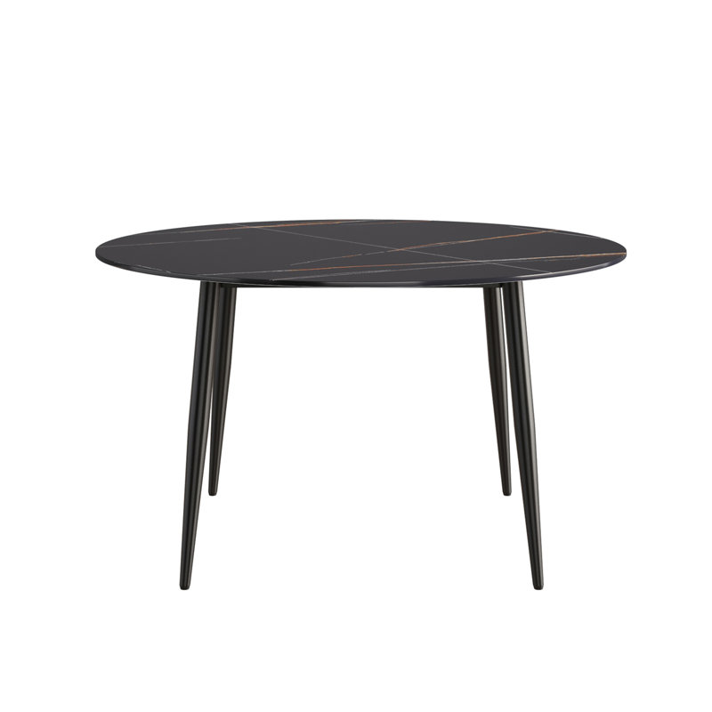Table de salle à manger ronde 53,15 po en pierre artificielle avec pieds en métal pouvant accueillir 6 personnes.