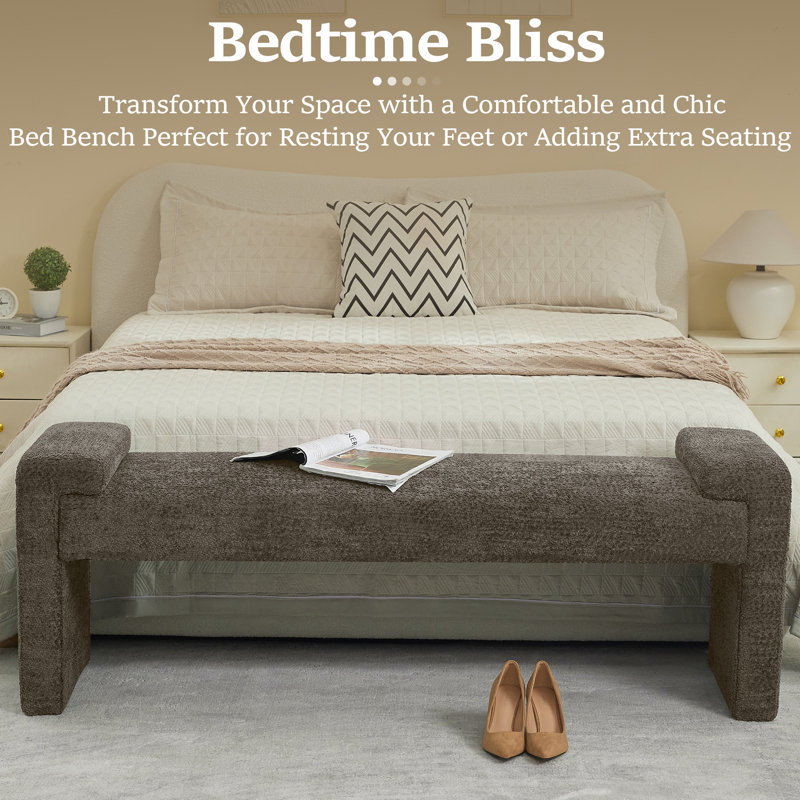 Banc de chambre rembourré l 58,6 po, Sherpa brun, 20.6" H x 58.6" W x 17.3" D