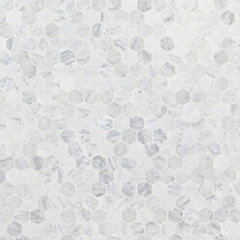 Tuile de plancher murale en marbre 1 po x 1 po, Blanc poli