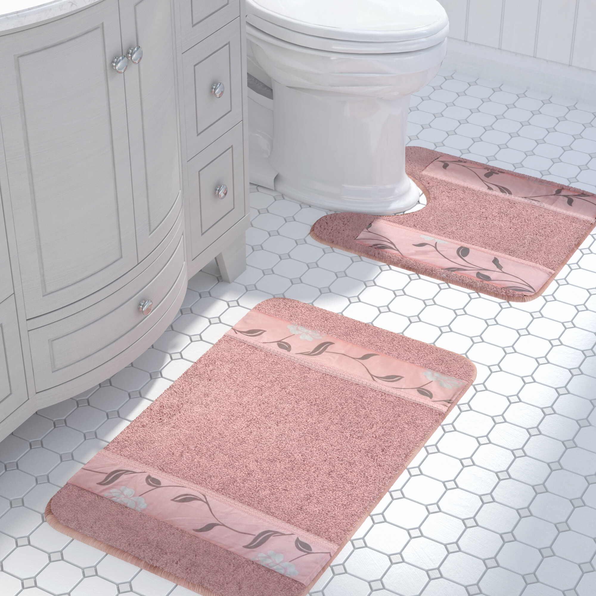 Saveion Bath Rug Set with Non-Slip Backing