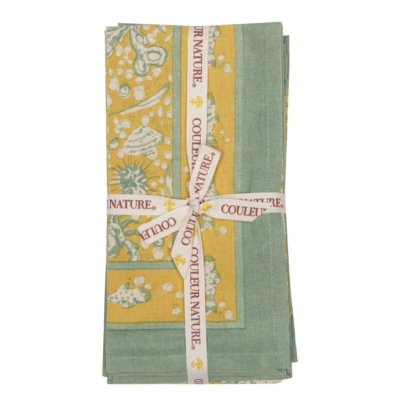 La Mer 100% Cotton Square Napkins, Aqua/Citrine