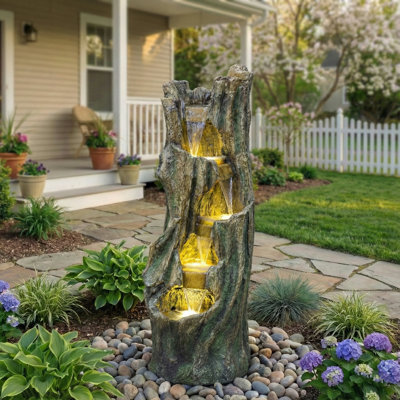 Waterfall Fountain For Outdoor Gardens And Patio Backyards Includes Energy-Efficient LED Lights And Easy Setup For Instant Relaxation