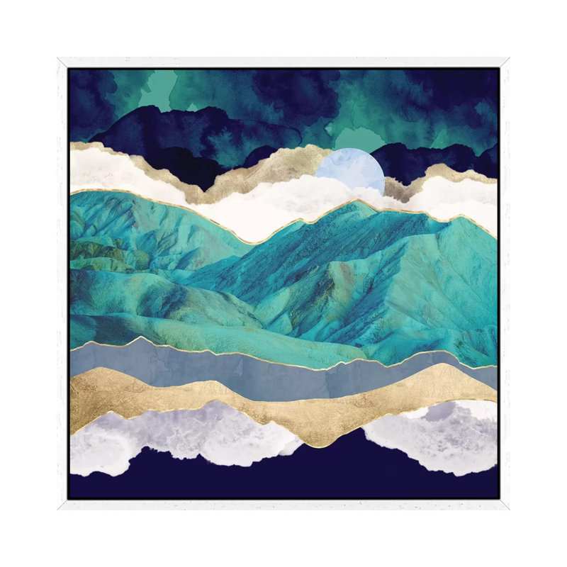 Teal Mountains - Print on Canvas, White Framed, 45.72 cm H x 45.72 cm W