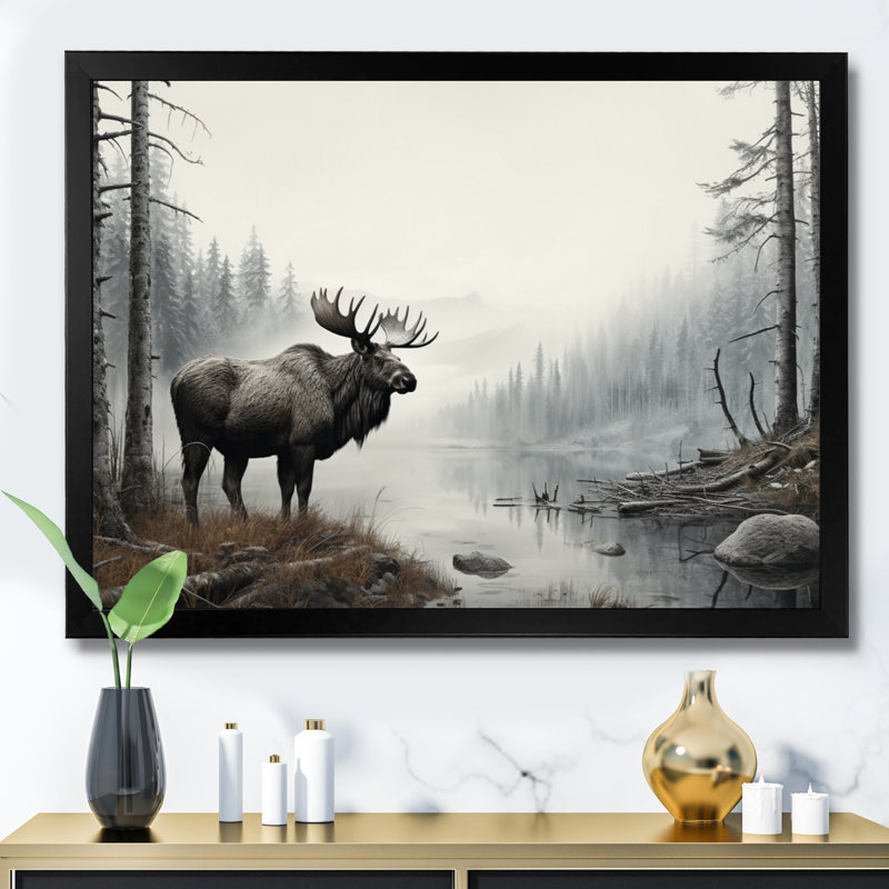 Kelbi Grey Moose Tranquil Tones, reproduction d'art sur toile, Cadre simple noir, H 12 po x l 20 po x P 1 po