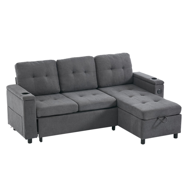 3 Seater Fabric Sofa Bed, Gray