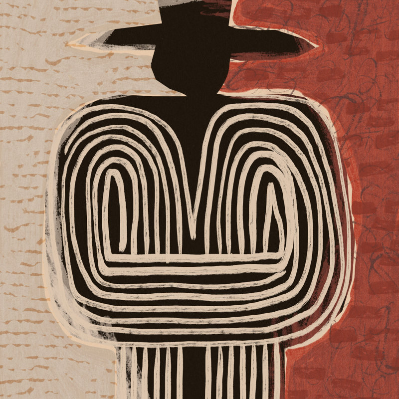 Tribal Figure With Hat by Treechild — Portrait Wall Art, Tan, 48 × 48, Framed Print