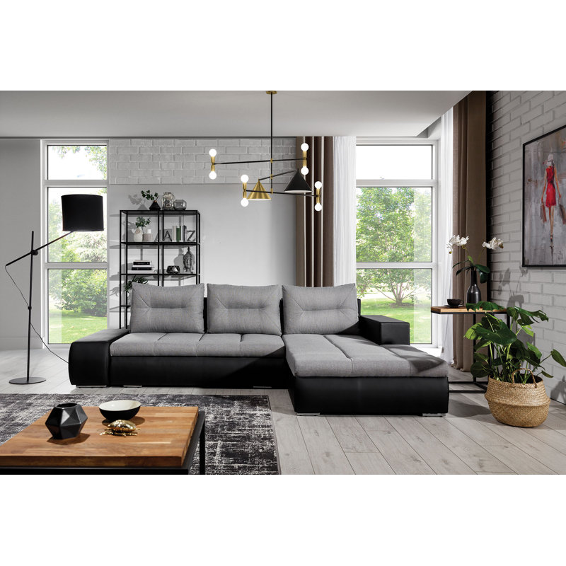 Bipasha 3 Seater Sofa & Chaise, Right Hand Facing, Grey/Black