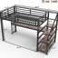 Lit mezzanine simple avec bureau et escalier de rangement, lumières à DEL en métal, abris, filets en fer multifonctionnels, rouille, sommeil tranquille, bureau encastré noir, éclairage, construction, conception silencieuse