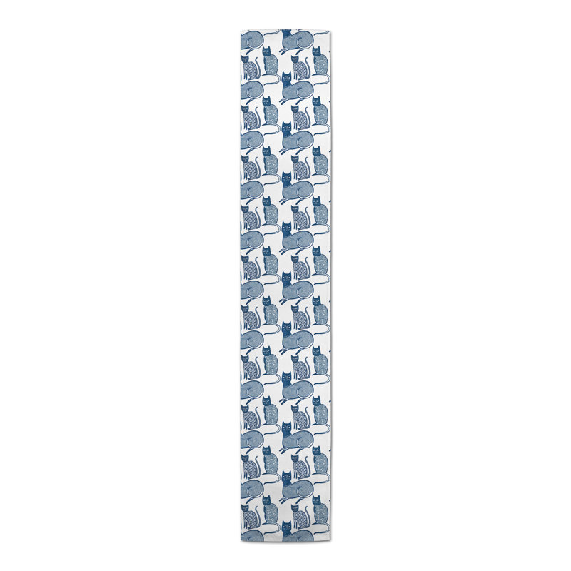 Blue Cat Pattern Table Runner, 72" L x 16" W