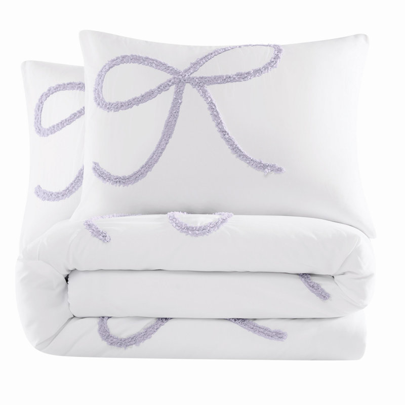Truly Soft Textured Bow Comforter Set, Lavender Geometric, Twin Comforter + 1 Standard Sham
