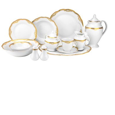 Imperial 57 Pc Dinner Ser With Gold Floral Ornament, Service For 8 Person