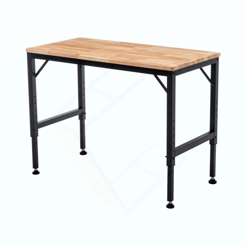 Établi robuste et réglable pour le garage, table d'atelier en bois d'hévéa avec patins en caoutchouc, poste de travail en bois franc, capacité de poids de plus de 2000 lb