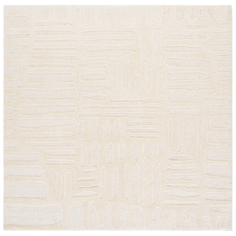 Ebern Designs Abstract Hand-Tufted Wool and Cotton Area Rug, Square 6'