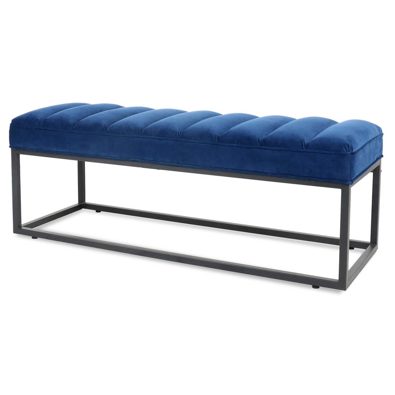 Velvet Upholstered Bench, Navy Blue