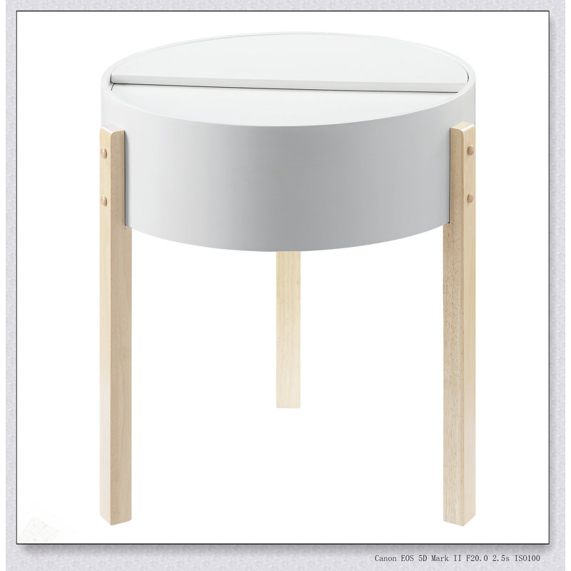 Table de bout blanche et naturelle avec rangement caché, élégante et fonctionnelle pour les intérieurs modernes