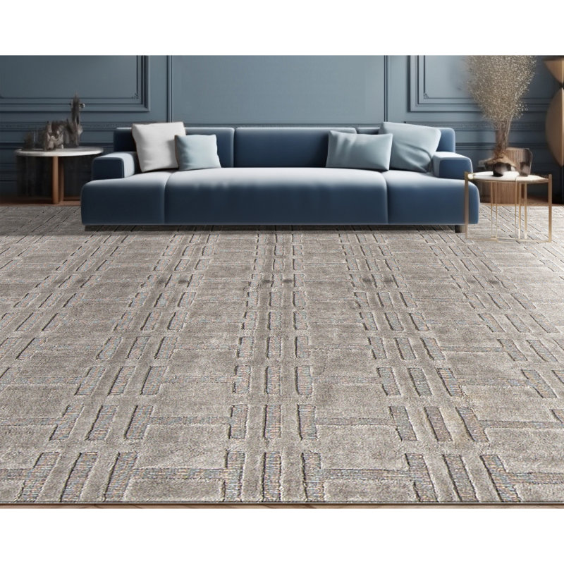 Wool Geometric Area Rug in Gray, Rectangle 9'1" x 12'3"