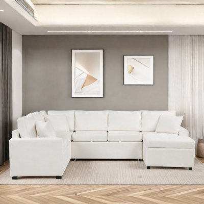 Naomy Pull-out Sectional Sofa with a Storage Ottoman, 3 Pillows and Charging Ports