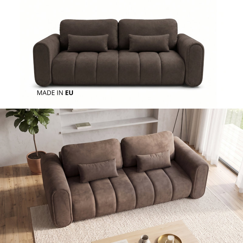 3 Seater Sofa Bed with Cushions, Brown RIVIERA 26