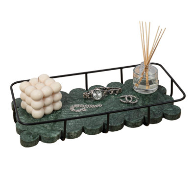 Monarch 12" x 6" Modern Industrial Metal/Marble Scalloped Base Vanity Tray