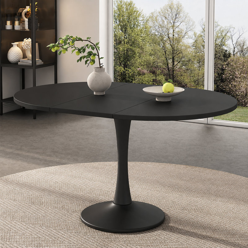 Extendable Round Dining Table, Black