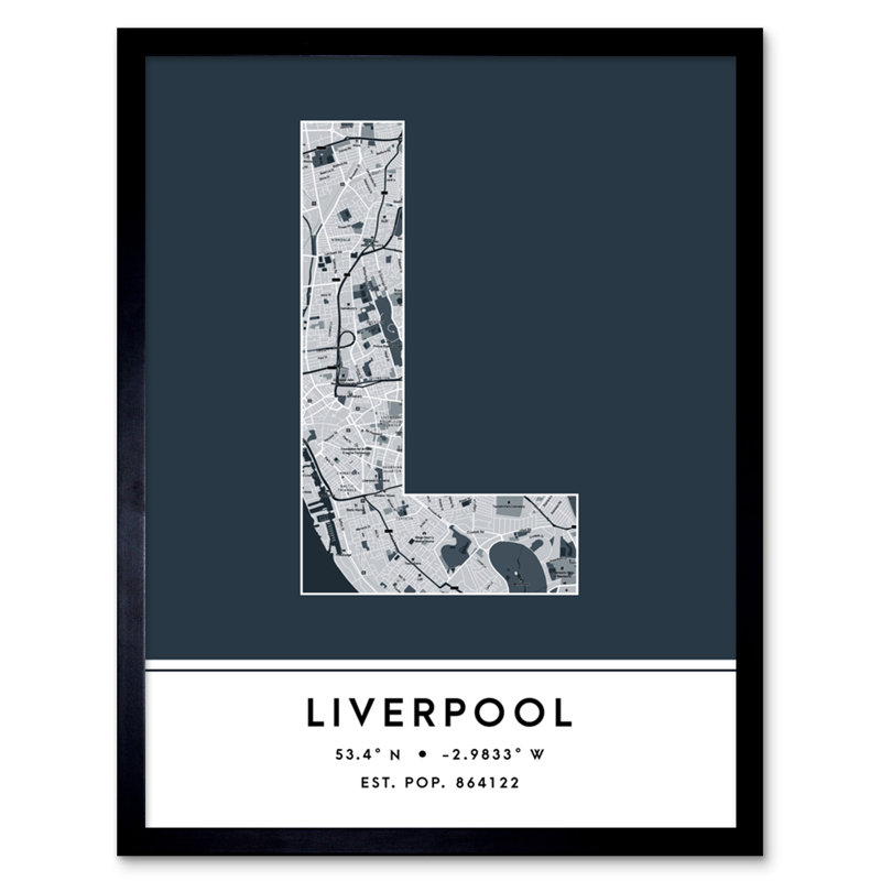 Liverpool City Map Liverpool England United Kingdom City Map Navy - Single Picture Frame Typography