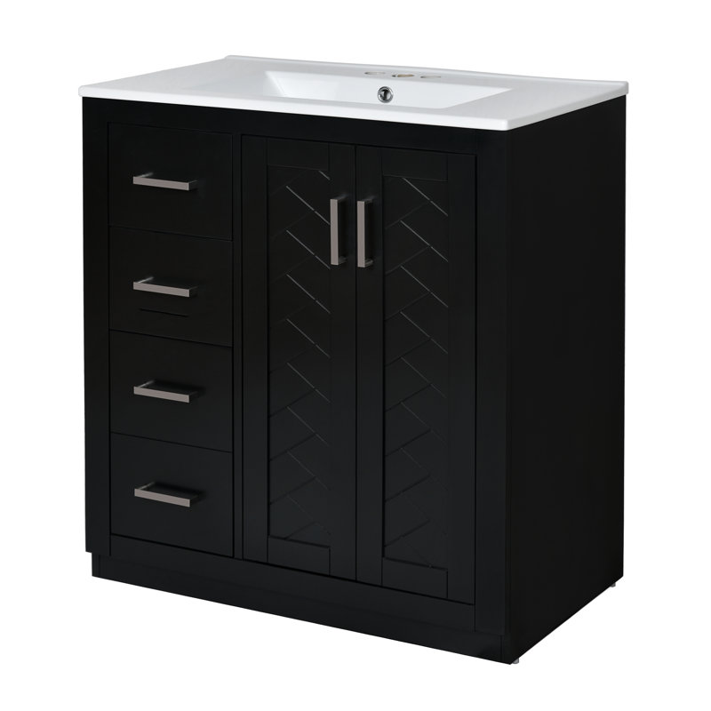 Ensemble de meuble-lavabo en bois massif avec lavabo en céramique - Style moderne pour espaces élégants