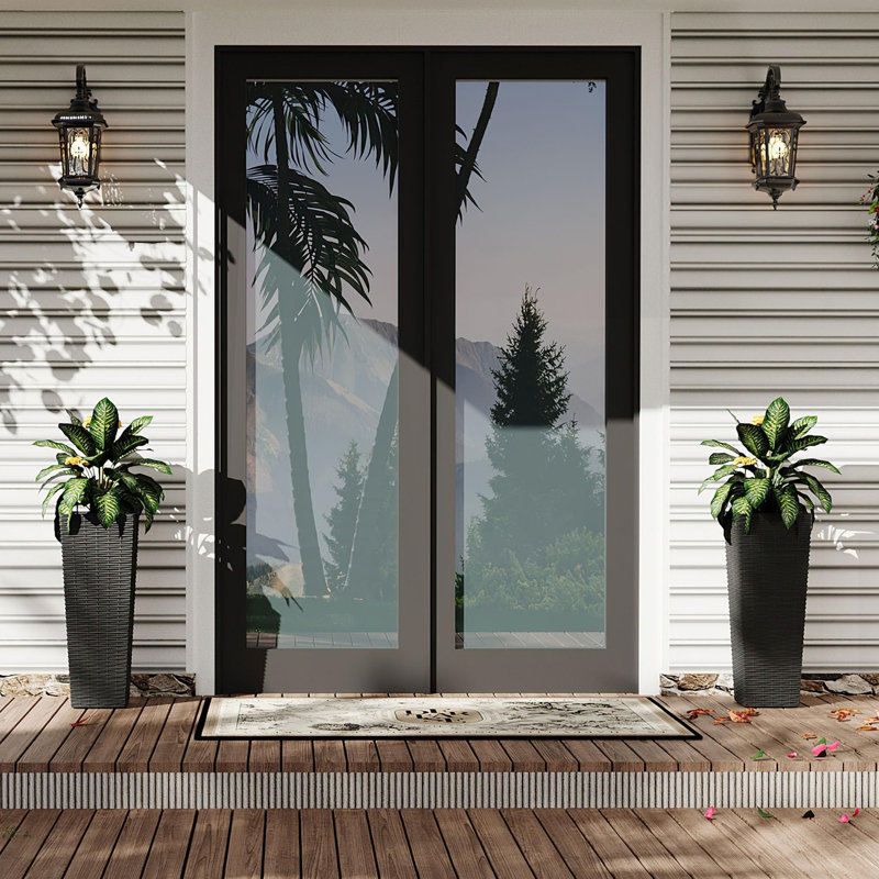 Tall Planters Set of 2, Large Indoor Outdoor Front Porch Planter, Inner Pot & Drainage Holes, Decorative Planter with Rattan Texture for Flowers, Patio, Backyard, Garden, Home