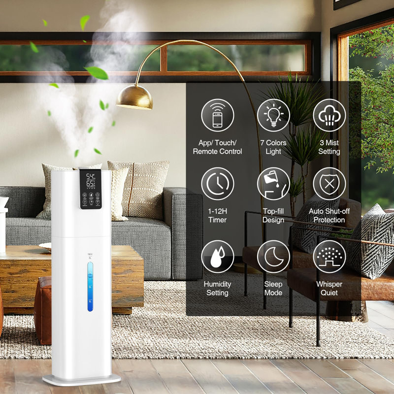 Smart Humidifiers Large Room Bedroom Home,2.11Gal(8L) Quiet Top Fill Cool Mist Humidifier,Smart App & Remote Control, 3 Speed Humidifier With 360°Nozzle,Humidity Setting For Baby Office Plant
