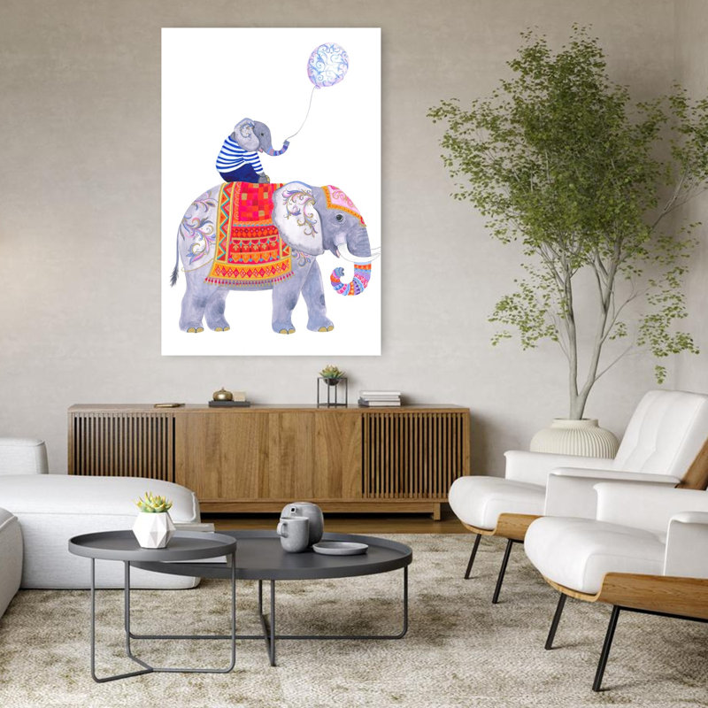 «Elephant Adventure», art mural coloré moderne et ludique, H 48 po x l 32 po