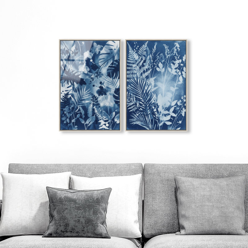 Blue Folliage Set High-Gloss Frameless Acrylic Glass Wall Art Floral & Botanical Print by Oliver Gal, Ready to Hang, 10 x 15