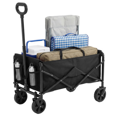 220LB Capacity Collapsible Utility Wagon, Heavy Duty Folding Cart with All-Terrain Wheels and Adjustable Handle for Camping, Gardening, Sports