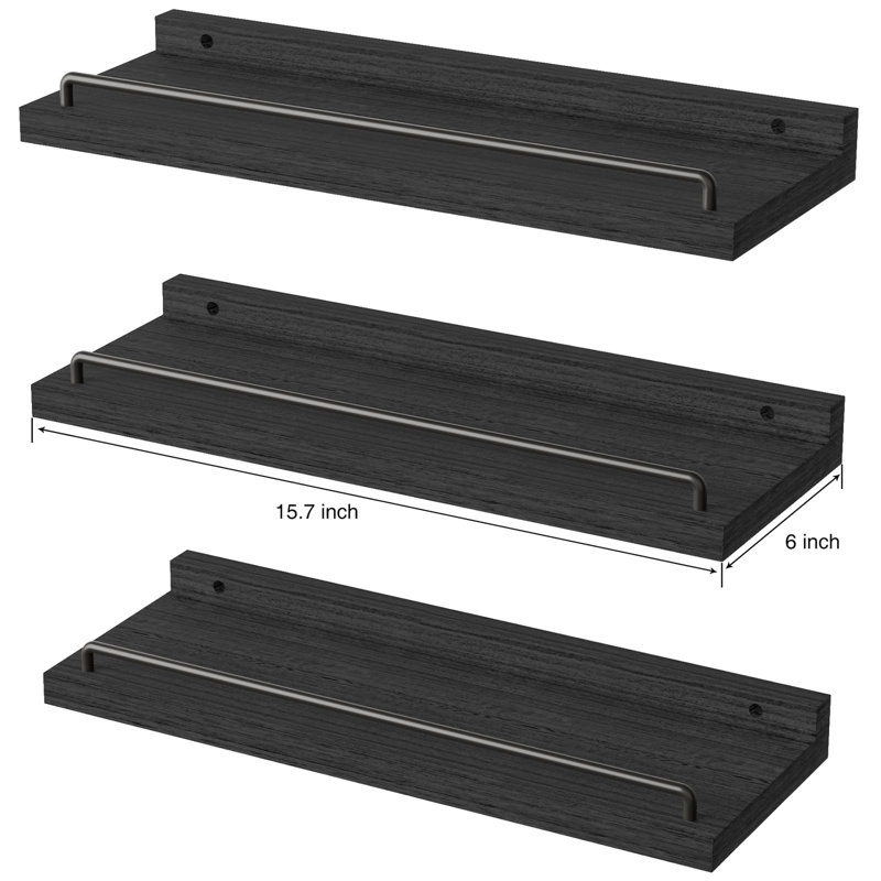 Talissa 3 Piece Wood Floating Shelf, Black