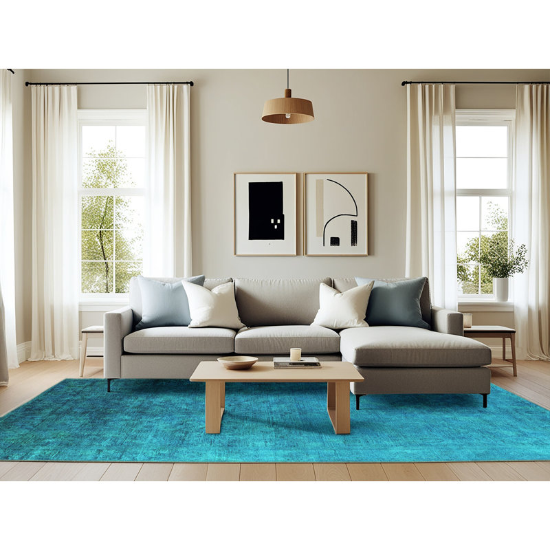 Tapis bleu / bleu sarcelle, Rectangle 6 pi x 9 pi