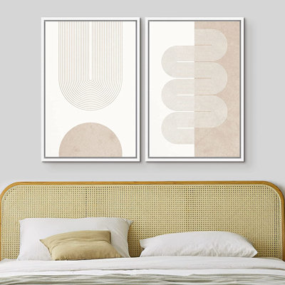 Signature, impression d'art sur toile encadrée, brun clair, rubans géométriques ondulés, formes abstraites, illustrations, art moderne décoratif contemporain pour le salon, la chambre à coucher, le bureau