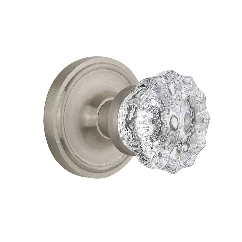 Classic Rosette with Crystal Door Knob, Satin Nickel, 2-3/8"