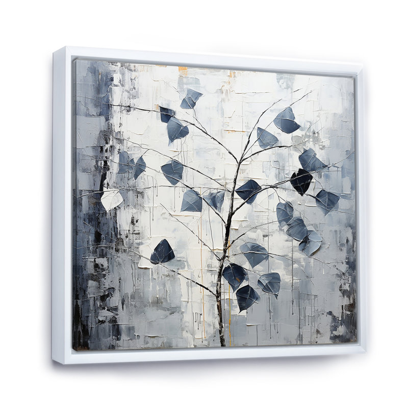 Feuilles de lierre de fer monochromes I, Cadre flottant blanc, H 36 po x l 36 po x P 1,5 po